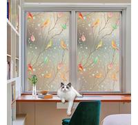 Frosted Window Film 65 x 110 cm, Light Blocking, Daytime Privacy Decorative, Removable Reusable, Light Blocking Static Window Clings, Birds and flowers