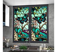 Frosted Window Film Butterfly Pink Cyan Window Film Privacy Self Adhesive Static Cling Privacy Window Film No Glue Window Privacy Film Bathroom Privacy Film for Glass Windows Living Room 45x200cm