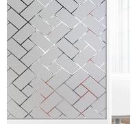 Frosted Window Film Privacy for Glass Windows 120 x 240 cm Anti-Uv Static Cling Without Glue Self-Adhesive Glass Film for Windows for Home Bathroom Bedroom Office, Oblique Grid