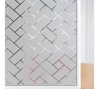 Frosted Window Film Privacy for Glass Windows 120 x 240 cm Anti-Uv Static Cling Without Glue Windows Static Cling for Home Bathroom Bedroom Office, Oblique Grid