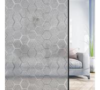 Frosted Window Film, Privacy Window Film, No-Glue Static Decorative Glass Film, Privacy Glass film for Home Bedroom Bathroom Darkening Heat Control Window (90x200 CM, Silver Hexagon)