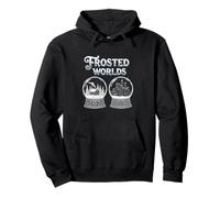 Frosted Worlds Snow Globe Cabin And City Lights Pullover Hoodie