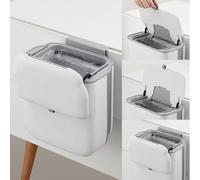 FrostJoy 12L Wall-Mounted & Hanging Kitchen Bin with Lid, Foldable Cabinet-Door Compost Bin with Adhesive & Hook Mount Under-Sink/Countertop Use for Office Bathroom Camper/RV White