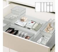FrostJoy 7 Pcs Clear Plastic Drawer Organiser, Multipurpose Storage Bins for Kitchen Bathroom Office Stackable BPA-Free Waterproof Non-slip Thickened material Organized sorting Open-Top Lightweight