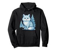 Frostwind Arctic Cat in Snowy Forest Magic Pullover Hoodie