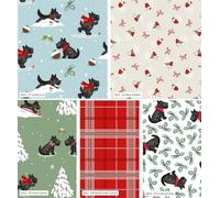 Frosty Paws by Susan Wheeler 100% Cotton 45x55cm Wide 5Pcs Christmas Fat Quarter Bundle for Sewing, Quilting, Dressmaking, Patchwork