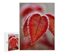 Frosty Red Leaves Close-Up - Decorative Wooden Puzzle, 500 PCS, Festive Gift for Adults - for A Rewarding Weekend Challenge