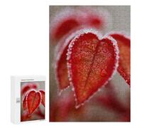 Frosty Red Leaves Close-Up - Wooden Picture Puzzle for Grown-Ups, 300 PCS, Winter Gift - to Assemble, Frame And Display