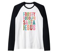 Frosty Rudolph Santa Jesus Believe Raglan Baseball Tee