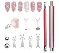 FrostyFlair 10 Piece Professional Cat Eye Magnet Set - Precision Magnet Tools for Nail Art Effects - Pink Magnet Applicator with Pattern Guides for UV Gel Polish & DIY Manicure