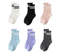 FrostyFlair 6 Pairs Ladies Socks, 39-42 Striped Cotton Tennis Socks, Cute Casual Sports Socks, Running Socks for Women's Gifts