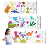 FrostyFlair Drawing Roll for Kids, 3 Pieces 300x30cm Drawing Paper Roll for Kids, Self-Adhesive Colouring Roll, DIY Graffiti Paper for Kids, Dinosaur & Animal Designs