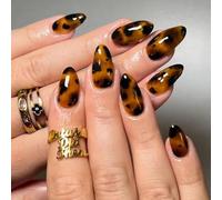FrostyFlair Gel Press On Nails, 24 Pieces Press On Nails Short & Glue-On Nails, Leopard Print Almond Fake Nails with Glossy Design, Reusable Artificial Nails for Women