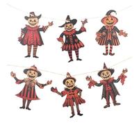 FrostyFlair Halloween Decor, 6 Piece Hanging Wooden Banner Halloween Decor Indoor, Vintage Pennant Decorations, Party Horror Pumpkin Witch Wall Decor, Pumpkin Ghosts Decor