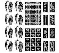 FrostyFlair Henna Tattoo Stencils, 18 Sheets Shiny Tattoo Set for Children and Adults, Hand Stencils, Children's Makeup Set