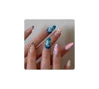 FrostyFlair Nails to Stick On, 24 Pieces Almond Medium Fake Nails, Leopard Press On Nails, Star Flower Shiny Artificial Fingernails to Stick On