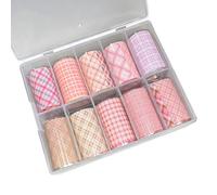 FrostyFlair Plaid Nail Foil Transfer, 10 Rolls Nail Stickers & Nail Foil Transfer, Pink Plaid Pattern for Nail Design, Self-Adhesive Nail Foils for Manicure & Nail Art