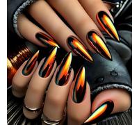 FrostyFlair Press On Nails, 24 Pieces Almond Medium False Nails, Gold Chrome Designs & Metallic Laser, Glossy Acrylic Nails, Reusable, Full-Coverage Fake Nails for Women