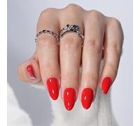 FrostyFlair Press On Nails, 30 Pieces Red Glossy Short Almond Nails to Stick On, Reusable Fingernails, Acrylic Nail Tips Fake Nails for Women