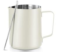 Frothing Milk Pitcher, 20 oz/600 ml Stainless Steel Frothing Milk Jug with Latte Art Pen,with Internal Measurements, for Cappuccino-White