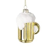 Frothy Beer Glass Xmas Bauble, Hanging Christmas Gold Glitter Kitsch Decoration, Novelty Beer Bauble, Kitsch Hanging Christmas Tree Decoration, Glass Beer Bauble