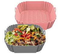 FROVEN 8 Inch Silicone Air Fryer Liners Square (2 Pack) Pink & Grey Reusable Non-Stick Inserts with Handles for Mess-Free Cooking & Heat Resistance - Fits Ninja COSORI Instant Vortex & More