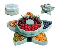 FROVOL Divided Serving Tray That Spins - Perfect for Fruits Snacks, Dips & Party Appetizers, Rotating Snack Box Container with Phone Holder Lid, 2-Tier Lazy Susan Organizer Tray for Kitchen,Travel