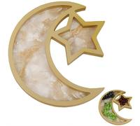 FROVOL Wooden Ramadan Decoration Tray - Crescent Moon Star Tray - Serving Tray - Dessert Platters - Storage Container - Display Holder - Eid Mubarak, for Ramadan Party Snacks and Treats