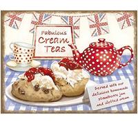 Froy Fabulous Cream Teas Strawberry jam clotted cream cup Wall Tin Sign Retro Iron Poster Painting Plaque Metal Sheet Vintage Personalized Art Creativity Decoration Crafts For Cafe Bar Garage Home