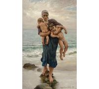 FROZBI Canvas Wall Poster Print Artwork Oil Painting Fisherman Woman Coming to Bath Her Children by Virginie Demont-breton for Wall Decor 60x90cm