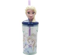 Frozen 3D Kids Tumbler with Lid and Straw - 360ml Reusable BPA-Free Plastic Cup - Disney Princess Elsa Anna Drinkware - Ideal for Lunchbox, Travel, Parties & Gifts