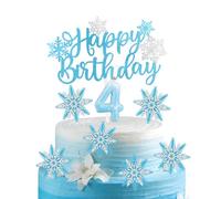 Frozen 4 Birthday Candles Cake Toppers Set, Snowflake Frozen Birthday Number 4 Candles for Cake,Frozen Cake Decorations, Blue Frozen Candles Cake Toppers for Girls Boys 4th Birthday Party Decorations