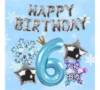 Frozen 6th Birthday Decorations, 40" Elsa Number 6 Balloon with Snowflake & Star Balloons, Frozen Party Supplies