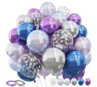 Frozen Balloon, 55 PC 12 Inch Metallic Pearl Blue Purple and Silver Balloons with Snowflake Confetti Balloons for Ice Snow Princess Frozen Theme Party Baby Shower Christmas Winter Wonderland Decor