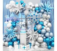 Frozen Balloon Arch Garland Kit, White Silver Balloon with Snowflakes Mylar Explosion Star Foil Balloons 22 Inch *6, Metalic Silver Blue Balloons for Winter Wonderland Girl Christmas Birthday