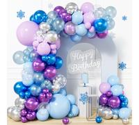 Frozen Balloon Arch Kit, 112Pcs Snowflake Theme Macaron Purple Blue Balloons with Metallic Purple Blue Balloon, Debris Snowflake Balloons for Girl Kid Winter Birthday Holiday Party Supplies