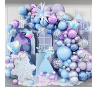 Frozen Balloon Arch Kit, 152 Pcs Iridescent & Metallic Balloons with Snowflakes for Girls Birthday & Christmas Decor