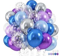 Frozen Balloons, 60pcs Blue and Purple Balloons White Metallic Purple Balloon with Silver Snowflake Print Confetti Balloon, for Girls 1st 2nd 3rd Frozen, Winter Snow Birthday Party Decorations