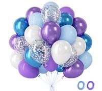 Frozen Balloons, 60Pcs Blue Purple Balloons with Mtetallic White Silver Confetti Ballons, Purple and Blue Ballons for Frozen Birthday Decorations Baby Shower Gender Reveal Elsa Winter Theme, 12Inch
