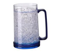Frozen Beer Mugs for Freezer, Double Wall Ice Cup with Handles, 5.2x6.1 Inch Clear Plastic Frozen Cups with Non Slip Base, Blue.