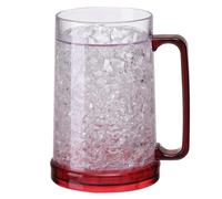 Frozen Beer Mugs for Freezer Double Wall Ice Cups with Handles 5.2x6.1 Inch Clear Plastic Freezer Mugs Non Slip Base for Cold Drinks Beer Iced Tea, Red