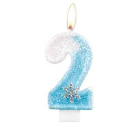 Frozen Birthday Candles, Glitter 2nd Birthday Number Candle, Snowflake Number 2 Candles for Cake, Blue White Frozen Cake Candles Toppers for Girls Frozen Themed Birthday Decorations Party Supplies
