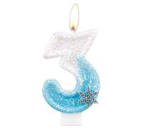 Frozen Birthday Candles, Glitter 3rd Birthday Number Candle, Snowflake Number 3 Candles for Cake, Blue White Frozen Cake Candles Toppers for Girls Frozen Themed Birthday Decorations Party Supplies