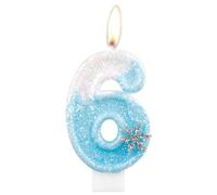 Frozen Birthday Candles, Glitter 6th Birthday Number Candle, Snowflake Number 6 Candles for Cake, Blue White Frozen Cake Candles Toppers for Girls Frozen Themed Birthday Decorations Party Supplies