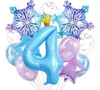 Frozen Birthday Party Decorations, 40 Inch Blue Number 4 Balloon With Crown, Large Snowflake Balloons, 12inch Frozen Purple And Blue Balloons For Winter Wonderland Birthday Decorations