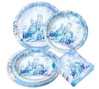Frozen Birthday Party Supplies Snowflake Plates Napkin Frozen Party Disposable Tableware for Winter Wonderland Decorations Serve 20