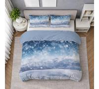 Frozen Blue Duvet Cover with Holiday Design - Patterned Single Size Duvet Cover Set with 1 Matching Pillowcase, Zipper Closure and 4 Corner Ties - Snowy Mountains Peaceful Bedding Set