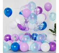 Frozen Blue Purple Balloons - 50pcs 12Inch Latex Balloons with Metallic Snowflake Designs for Birthday, Baby Shower, Wedding, Carnival Celebrations