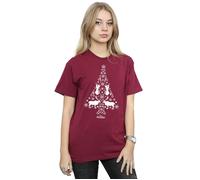 Frozen Christmas Tree Cotton Boyfriend T-Shirt Disney Burgundy M