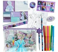 Frozen Colouring Set for Girls - 9-Piece Stationery Kit with Pencil Case, Elsa Drawing Papers, Stickers, Markers & More - Travel Colouring Set - Perfect Princess Gift for Age 4-5